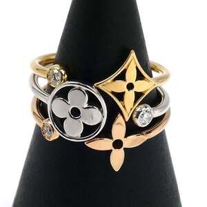 LOUIS VUITTON 18K Yellow Gold, PG, and WG Berg Monogram Idylle Diamond Ring Q...